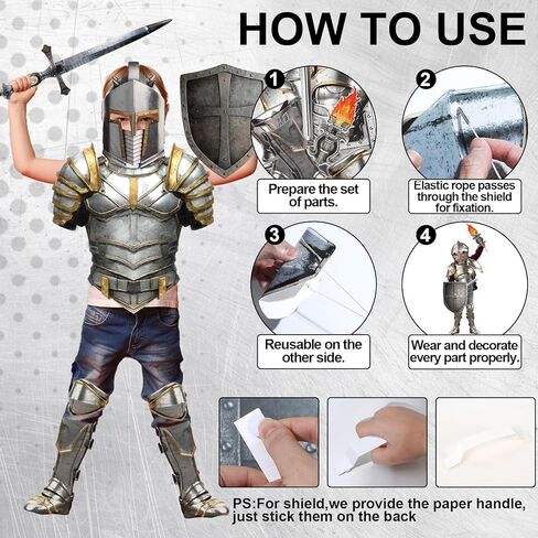 17 Pcs Medieval Knight Armor Costume Craft Kit Knight Birthday Decorations Medieval Paper Cutout Helmets Armor Toy Swords Shield Cosplay Soldier Party Supplies for Kid Dress up Props Party Decorations in Saudi Arabia