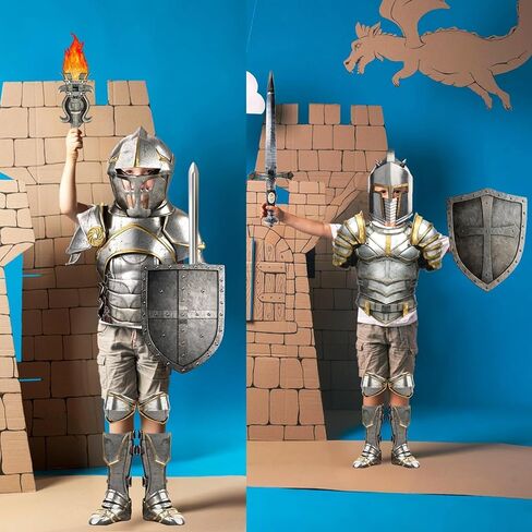17 Pcs Medieval Knight Armor Costume Craft Kit Knight Birthday Decorations Medieval Paper Cutout Helmets Armor Toy Swords Shield Cosplay Soldier Party Supplies for Kid Dress up Props Party Decorations in Saudi Arabia