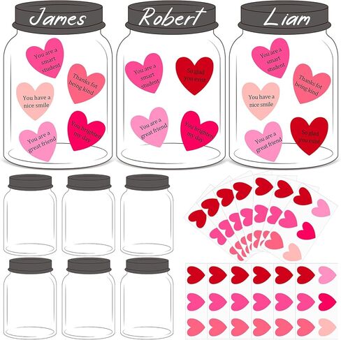 Colarr 24 Sets Valentine's Day Cards for Classroom Exchange Valentines DIY Paper Heart in Jar Card with Assorted Love Heart Stickers Love Candy Compliment Jar Craft Kindness Activity for Greeting in Saudi Arabia