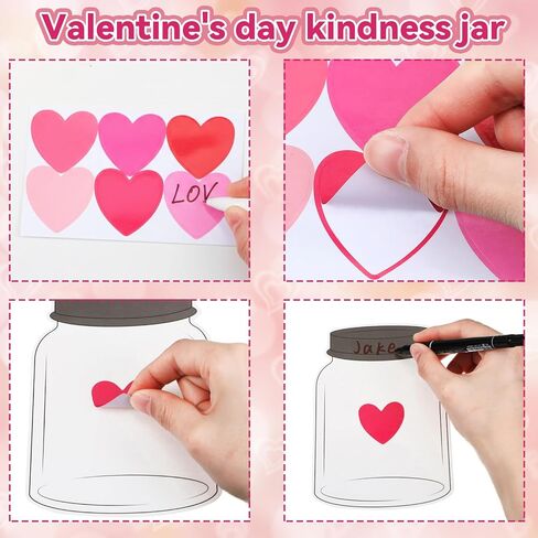 Colarr 24 Sets Valentine's Day Cards for Classroom Exchange Valentines DIY Paper Heart in Jar Card with Assorted Love Heart Stickers Love Candy Compliment Jar Craft Kindness Activity for Greeting in Saudi Arabia