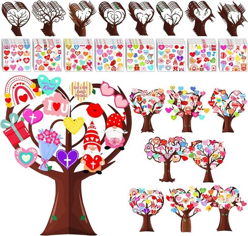 48 Pcs Religious Valentine's Day Crafts Kits Christian Valentine Heart Tree Craft Make Your Own Heart Decoration DIY 3D Paper Biblical Trees Art Gifts for Home Classroom Church DIY Project in Saudi Arabia