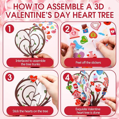 48 Pcs Religious Valentine's Day Crafts Kits Christian Valentine Heart Tree Craft Make Your Own Heart Decoration DIY 3D Paper Biblical Trees Art Gifts for Home Classroom Church DIY Project in Saudi Arabia