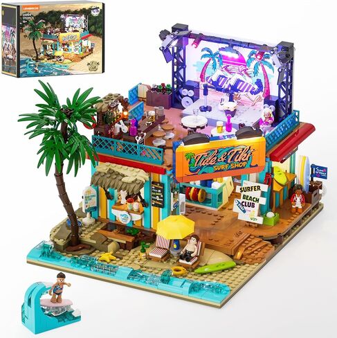 Surf Shop Lighting Building Bricks Set - Coast Club Modular Collection Display Kit with LED and Minifigures 1752 Pcs for Adults & Teens & Marine Enthusiasts in Kuwait
