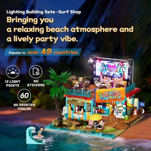 Surf Shop Lighting Building Bricks Set - Coast Club Modular Collection Display Kit with LED and Minifigures 1752 Pcs for Adults & Teens & Marine Enthusiasts in Kuwait