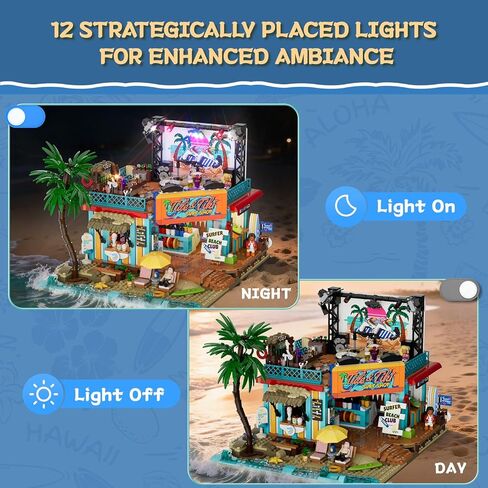 Surf Shop Lighting Building Bricks Set - Coast Club Modular Collection Display Kit with LED and Minifigures 1752 Pcs for Adults & Teens & Marine Enthusiasts in Kuwait
