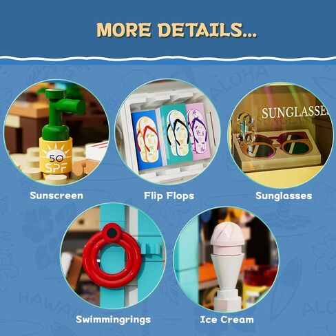 Surf Shop Lighting Building Bricks Set - Coast Club Modular Collection Display Kit with LED and Minifigures 1752 Pcs for Adults & Teens & Marine Enthusiasts in Kuwait