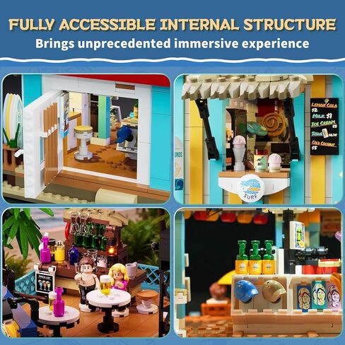 Surf Shop Lighting Building Bricks Set - Coast Club Modular Collection Display Kit with LED and Minifigures 1752 Pcs for Adults & Teens & Marine Enthusiasts in Kuwait