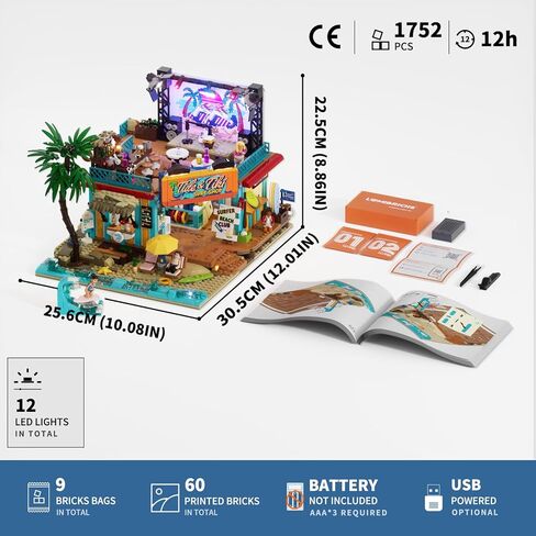 Surf Shop Lighting Building Bricks Set - Coast Club Modular Collection Display Kit with LED and Minifigures 1752 Pcs for Adults & Teens & Marine Enthusiasts in Kuwait