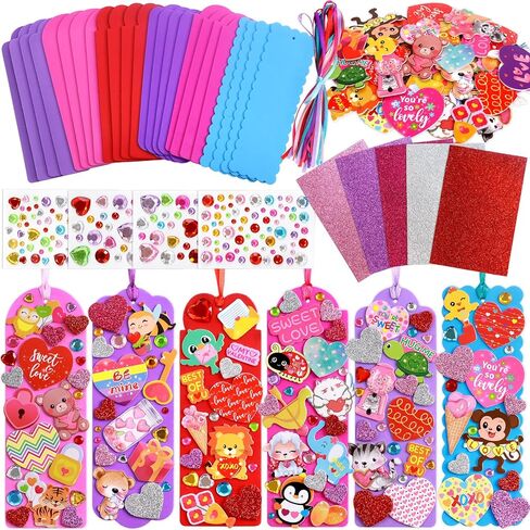 مجموعات حرفية لعيد الحب من فانسي لاند للأطفال DIY إشارات مرجعية لعيد الحب مصنوعة يدويًا من الفوم ذاتية اللصق على شكل قلب، مشاريع فنية للفصول المدرسية وأنشطة حفلات العطلات 24 مجموعة in Kuwait