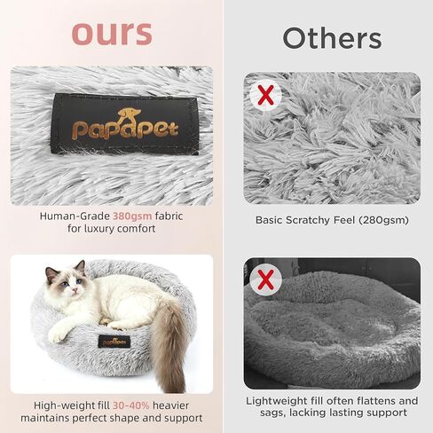 سرير PaPaPet Premium صغير على شكل كعكة للقطط والكلاب، سرير للكلاب والقطط فائق النعومة وقابل للغسل، نسيج فرو صناعي طويل من القطيفة، أثاث سرير للحيوانات الأليفة باللون الرمادي المحمول للكلاب والقطط البالغة (20 بوصة، رمادي) in Saudi Arabia