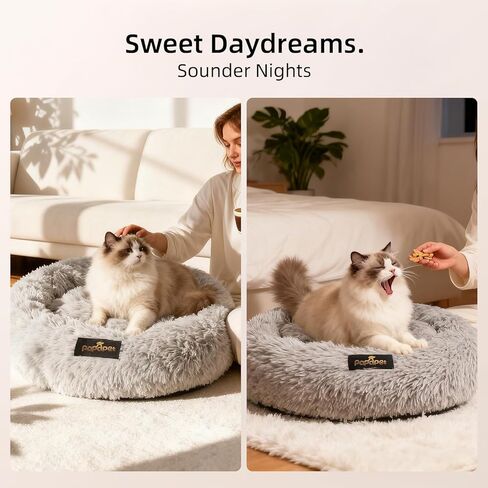 سرير PaPaPet Premium صغير على شكل كعكة للقطط والكلاب، سرير للكلاب والقطط فائق النعومة وقابل للغسل، نسيج فرو صناعي طويل من القطيفة، أثاث سرير للحيوانات الأليفة باللون الرمادي المحمول للكلاب والقطط البالغة (20 بوصة، رمادي) in Saudi Arabia