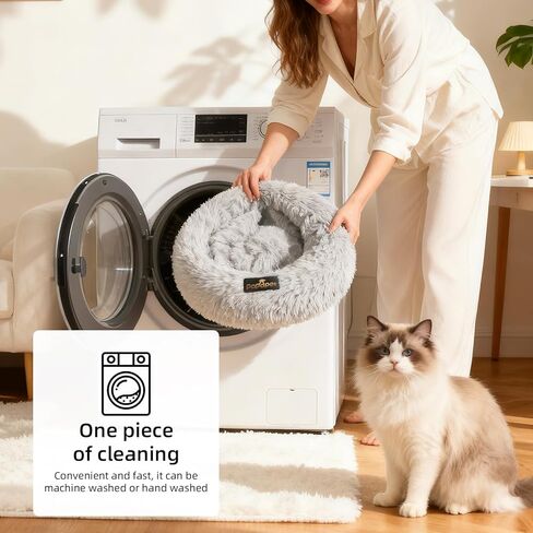 سرير PaPaPet Premium صغير على شكل كعكة للقطط والكلاب، سرير للكلاب والقطط فائق النعومة وقابل للغسل، نسيج فرو صناعي طويل من القطيفة، أثاث سرير للحيوانات الأليفة باللون الرمادي المحمول للكلاب والقطط البالغة (20 بوصة، رمادي) in Saudi Arabia