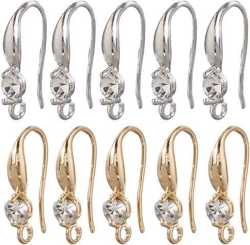 1 Box 60Pcs 2 Colors Rhinestone Earring Hooks French Wire Earrings with Diamonds Gold Silver Fish Hook Ear Wires DIY Dangling Accessories for Jewelry Making Supplies Women 0.7 x 0.4 Inches in Saudi Arabia