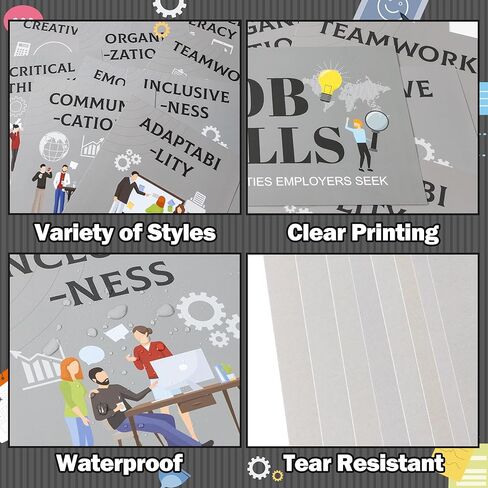 WATINC Job Skills Classroom Poster - 11PCS High School Career Bulletin Board Decorations, College Classroom Workplace Essential Qualities Learning Poster Decor Supplies for Business Seek (Grey) in Saudi Arabia