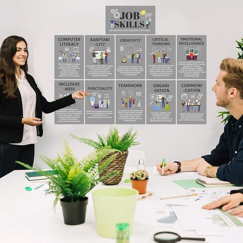WATINC Job Skills Classroom Poster - 11PCS High School Career Bulletin Board Decorations, College Classroom Workplace Essential Qualities Learning Poster Decor Supplies for Business Seek (Grey) in Saudi Arabia