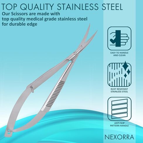 Micro Scissor 4.5 Curved Precision Stainless Steel Eyebrow Scissors, Facial Hair, Brow Beauty Squeeze Scissors, Grooming for Men & Women Small Sharp Trimming Beard, & Embroidery Scissors in Saudi Arabia