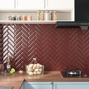 Vintage Red Peel and Stick Backsplash for Kitchen Squares Peel and Stick Wall Tiles Back Splash Adhesive Mosaic Tiles Self Adhesive Gothic Backsplash 3D Wall Stickers for Bathroom Glossy in Saudi Arabia