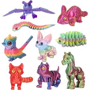 9 PCS 3D Printed Animals Toys Full Body Joint Movable Design,Articulated Flexible Cute Animal Toys for Home Office Desk Decor Party Favors in Saudi Arabia