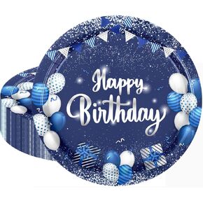 20Pcs Birthday Paper Plates 9 Inch Paperplates Elegant Blue And Silver Birthday Party Tableware Disposable Plates,for Men Boys Happy Birthday Decorations Supplies,Serves 20 in Saudi Arabia