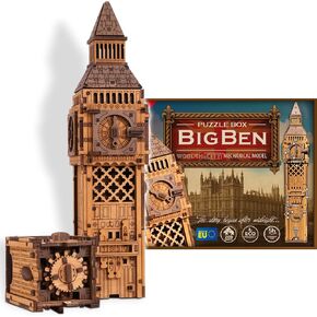 WOODEN.CITY Puzzle Box Big Ben – 3D Wooden Puzzle for Adults | Escape Room Challenge | Cluebox Style Wooden Trick Puzzle | Hard Brain Teaser | No Glue Required | Made in EU in Kuwait