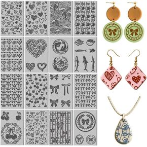 16 Sheets 16 Styles Mixed Textures Polymer Clay Texture Mat Bows Clay Modeling Pattern Pad Waves Texture Sheets for Making Earrings Jewerly Tools, 4×2.6 inch in Saudi Arabia