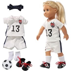 18 Inch Doll Clothes - Team USA 6 Piece 18" Soccer Uniform Fits 18 inch Doll, Includes Headband,Shirt,Shorts, Socks,Shoes and Football in Saudi Arabia
