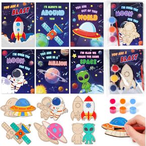 Valentine's Day Cards For Kids School, 24Pack Valentine's Day Cards for Kids With DIY Wooden Crafts Painting Kit, Valentines Day Gifts for Kids Classroom Exchange, Party Favors Activities Prizes in Saudi Arabia