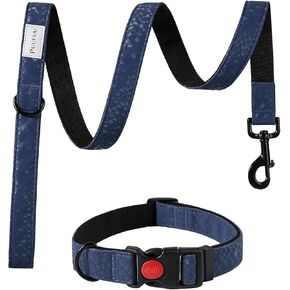 Soft Leather 4ft Dog Collar and Leash Set,Stylish 4ft PU Leather Dog Training Leash, Adjustable Durable Pet Collars with Quick Release Buckle for Large Dogs,Medium Dogs,Blue in Kuwait