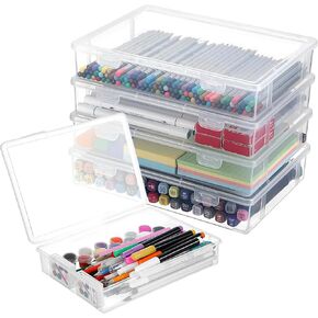 Clear Plastic Storage Box with Flap Lid, 6 Pcs 9x6.7x2 Inches, Multipurpose Craft Organizers, Storage Box, Art Supply Storage Organizer for Beads, Pencils, Lego, Crayon, Crafts Accessories, Notebooks in Saudi Arabia