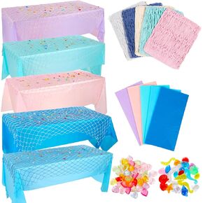 مجموعة مفارش طاولة حورية البحر مكونة من 10 قطع، 5 مفارش طاولة مقاومة للماء و5 زخارف شبكية للأسماك مع 70 قطعة من الأحجار الكريمة البلاستيكية، ديكور حفلات ذو طابع بحري لعيد ميلاد قرصان حورية البحر in Kuwait