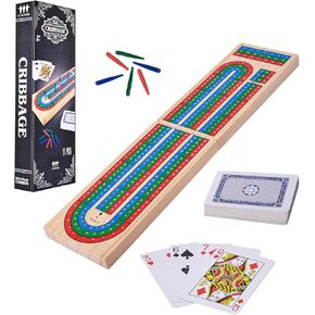 Elbow Room Games Cribbage Set, Folding Wooden Board with 9 Colored Pegs and Poker Playing Cards, Portable Travel Design, Classic Strategy Game for 2-3 Players in Kuwait