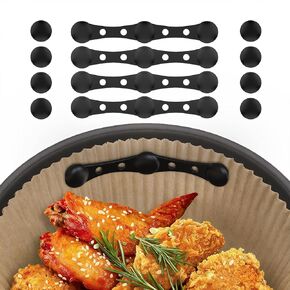 Air Fryer Magnets for Parchment Paper - 12 PCS High Temp Safe Silicone Buckles (4.1" & 0.6" Size) to Lock & Prevent Liner Burning, Universal for All Air Fryer Brands, Easy to Clean（Red） in Kuwait