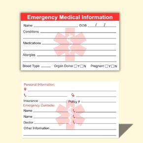 Emergency Medical Information ID Card Pack of 5 | Emergency Contact ID Cards for Wallet Phone Pocket Handbags in Kuwait