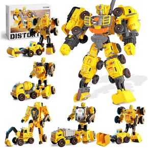 5-in-1 Transforming Construction Trucks Toys for Boys 3-6, STEM Building Vehicles Action Figures with Weapons for Child Age 4-7 – Toddler Robot Car Playset for Kids Birthday Gift in Saudi Arabia