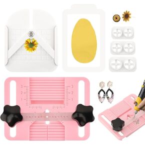Giyochie Polymer Clay Earring Making Tools Kit, Polymer-Clay Earring Drill Guide with Stud Post Embedding Tool for Clay Jewelry(Color:Pink+White) in Kuwait