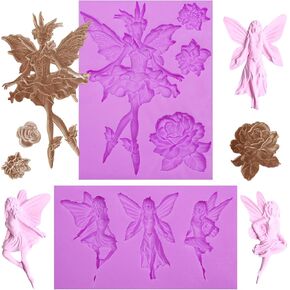 Infovox Fairy Silicone Molds Set, Purple Food Grade Molds for Cake Decorating, 2 Pack Large Decorative Molds with Rose and Wing Designs, 4.92 x 3.74 Inch in Saudi Arabia