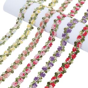 AHANDMAKER 6 Yards 6 Colors Flower Lace Trim Ribbon, 7/8 Inch Floral Lace Edge Trim, 3D Flower Embroidered Trim, Floral Lace Applique Trim for DIY Sewing Wedding Dress Embellishment Party Home Decor in Saudi Arabia