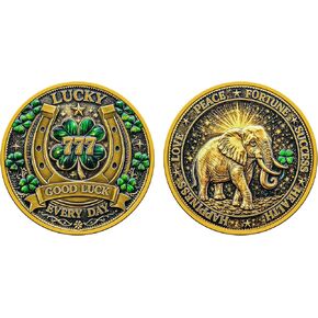 فيل الحظ السعيد - عملة محظوظة من أوراق البرسيم - أداة خدش تذكرة اليانصيب وحلية الحظ السعيد، هدية تعزيز الرخاء لأحلام الفوز الفوري - رمز النجاح والحظ الجيد (الفيل-01) in Kuwait