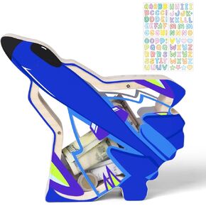 Wooden Airplane Piggy Bank for Kids, Plane Money Box for Boys, Unbreakable Toddler Saving Coin Jar, Educational Toys for Boys, Girls, Kids Coin Bank with Letter Stickers for Birthday, Easter in Kuwait