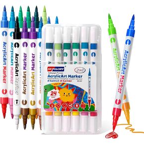 Acrylic Paint Markers, 96 Colors Acrylic Paint Pens, Dual Brush Tip Acrylic Markers Set, Dual Colors Acrylic Paint Pens for Stone, Wood, Painting, Drawing, DIY Crafts (48 Packs) in Saudi Arabia