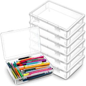 6 Pack Plastic Storage Box with Lid Multipurpose Craft Organizers Clear Plastic Storage Containers for Beads, Pencils, Ornaments, Crafts (White Empty, 9 x 6.7 x 2 inches) in Kuwait
