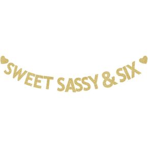 Sweet Sassy & Six Gold Gliter Paper Banner, Boys/Girls 6th Birthday Party Decors 6 Years Old Bday Backdrops in Saudi Arabia