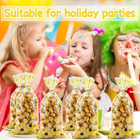 Cxryrzhe 50 Pcs Cellophane Treat Bags Little Bee Cellophane Candy Cookies Gift Bags 5"X10.8" with Twist Ties for Snack Bakery Birthday Wedding Party in Saudi Arabia