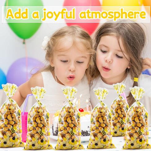 Cxryrzhe 50 Pcs Cellophane Treat Bags Little Bee Cellophane Candy Cookies Gift Bags 5"X10.8" with Twist Ties for Snack Bakery Birthday Wedding Party in Saudi Arabia