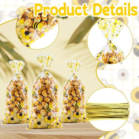 Cxryrzhe 50 Pcs Cellophane Treat Bags Little Bee Cellophane Candy Cookies Gift Bags 5"X10.8" with Twist Ties for Snack Bakery Birthday Wedding Party in Saudi Arabia