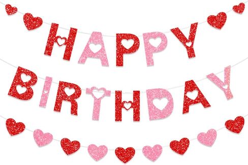 لافتة عيد ميلاد سعيد لعيد الحب باللون الأحمر والوردي والوردي مع علامات قلب لامعة لعيد الحب لحفلات المنزل in Kuwait