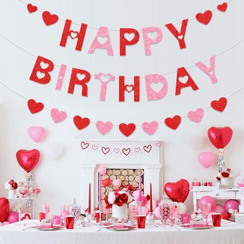 لافتة عيد ميلاد سعيد لعيد الحب باللون الأحمر والوردي والوردي مع علامات قلب لامعة لعيد الحب لحفلات المنزل in Kuwait