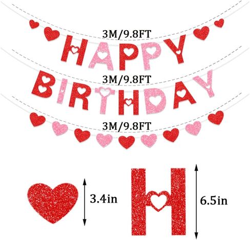 لافتة عيد ميلاد سعيد لعيد الحب باللون الأحمر والوردي والوردي مع علامات قلب لامعة لعيد الحب لحفلات المنزل in Kuwait