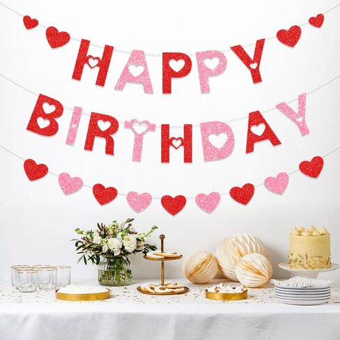 لافتة عيد ميلاد سعيد لعيد الحب باللون الأحمر والوردي والوردي مع علامات قلب لامعة لعيد الحب لحفلات المنزل in Kuwait