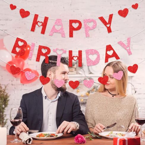 لافتة عيد ميلاد سعيد لعيد الحب باللون الأحمر والوردي والوردي مع علامات قلب لامعة لعيد الحب لحفلات المنزل in Kuwait